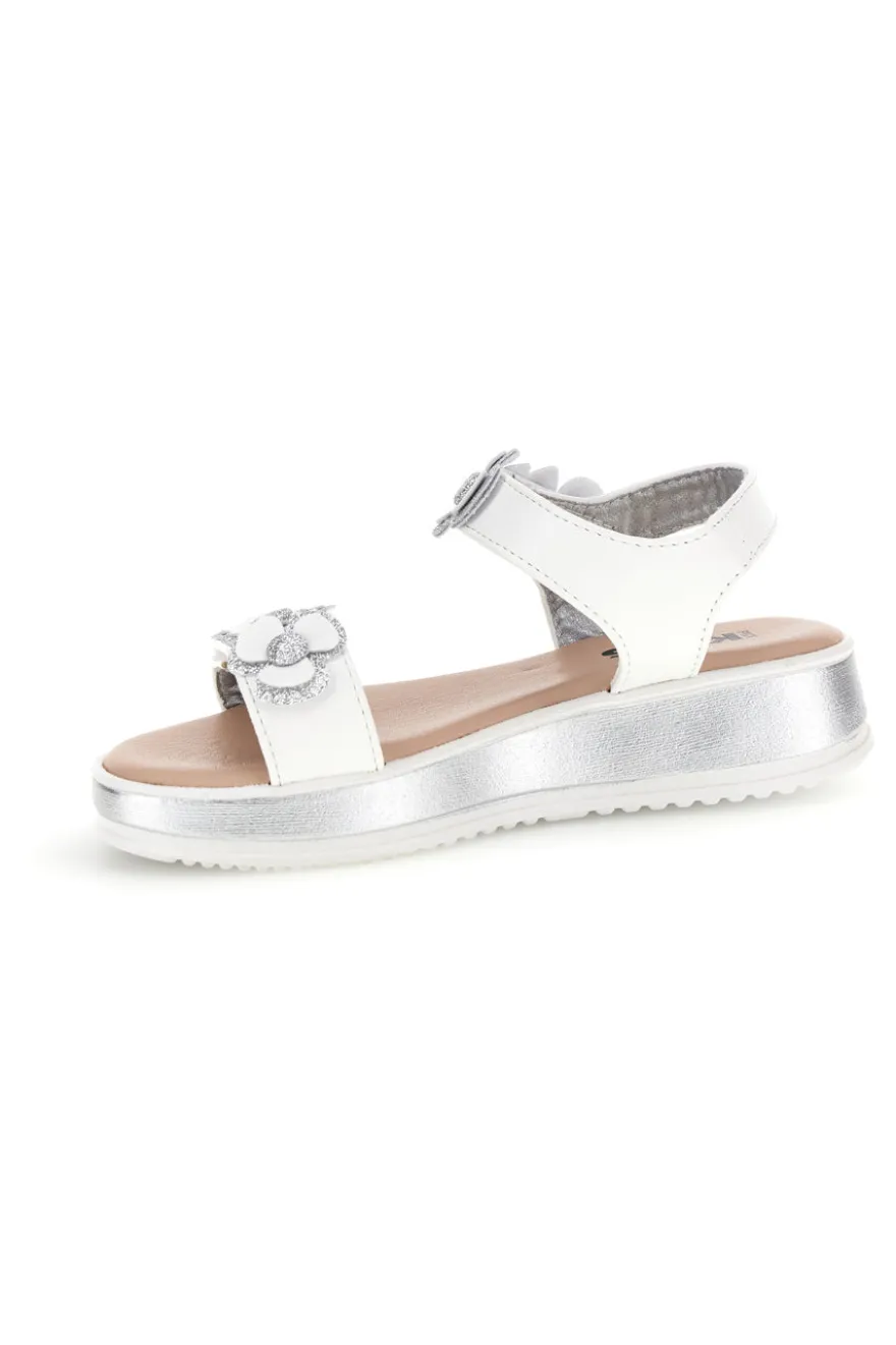 Sandali bianco applicazioni floreali cinturino regolabile Pitt kids 392642S