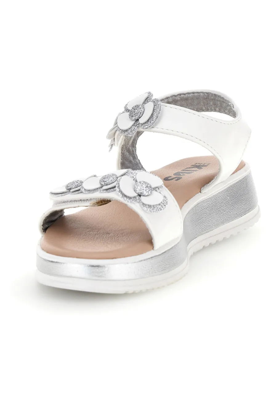 Sandali bianco applicazioni floreali cinturino regolabile Pitt kids 392642S