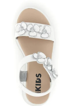 Sandali bianco applicazioni floreali cinturino regolabile Pitt kids 392642S