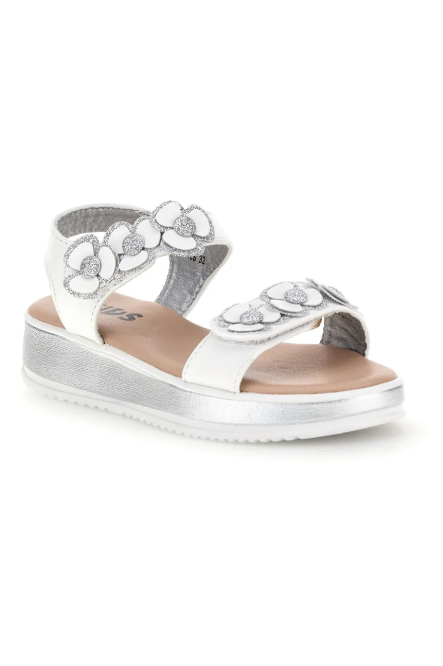Sandali bianco applicazioni floreali cinturino regolabile Pitt kids 392642S