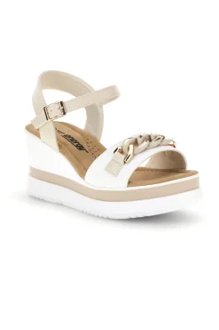 Sandali bianco catena oro zeppa cinturino regolabile Energy E486