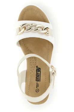 Sandali bianco catena oro zeppa cinturino regolabile Energy E486
