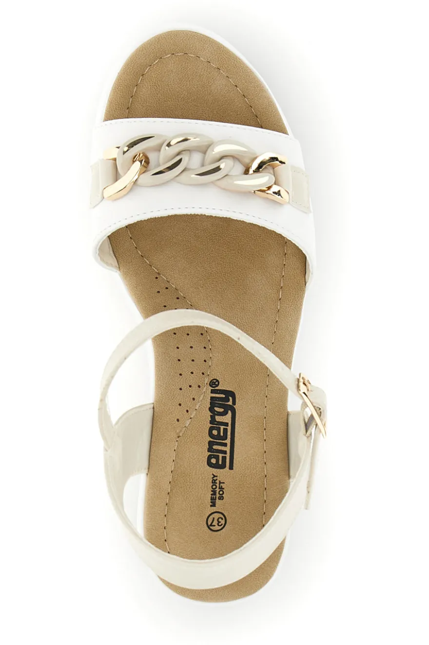 Sandali bianco catena oro zeppa cinturino regolabile Energy E486