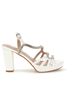 Sandali bianco con cinturini brillanti e tacco largo First lady P702