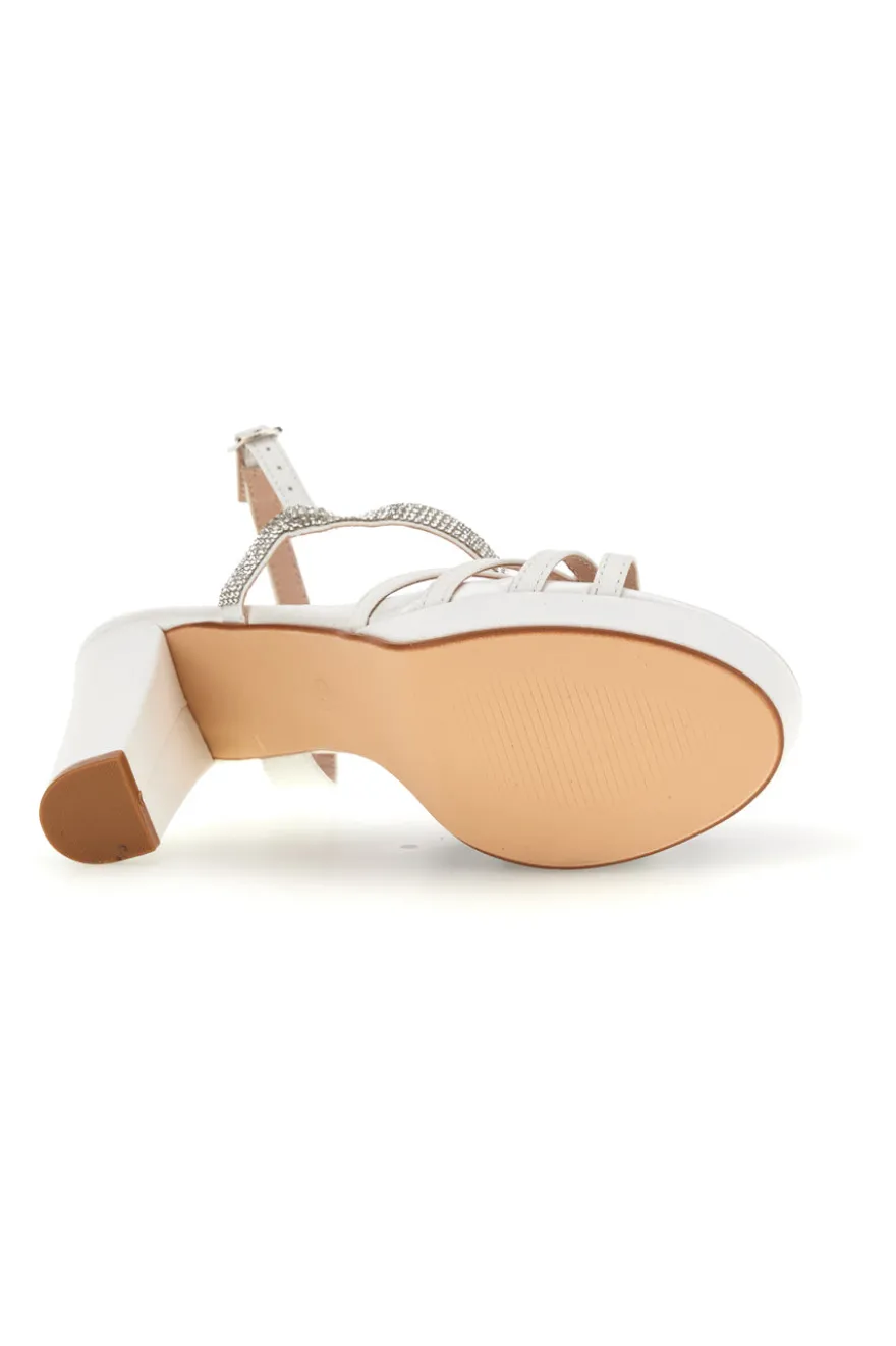 Sandali bianco con cinturini brillanti e tacco largo First lady P702