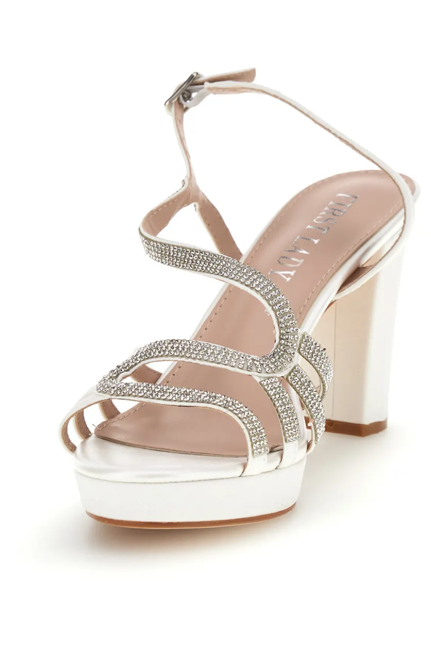 Sandali bianco con cinturini brillanti e tacco largo First lady P702
