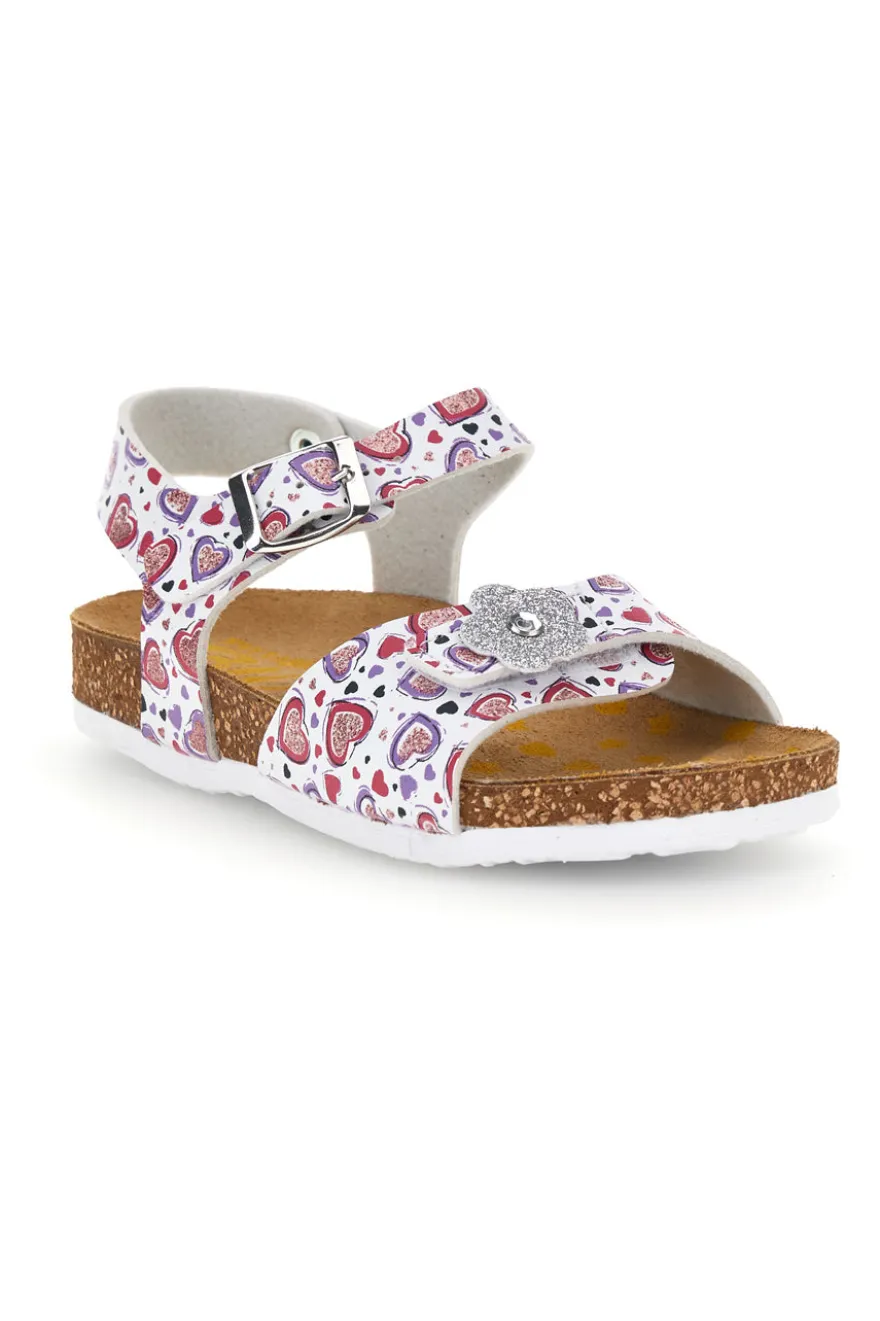 Sandali bianco con stampa cuori rosa Pittarello bio 257A112SR