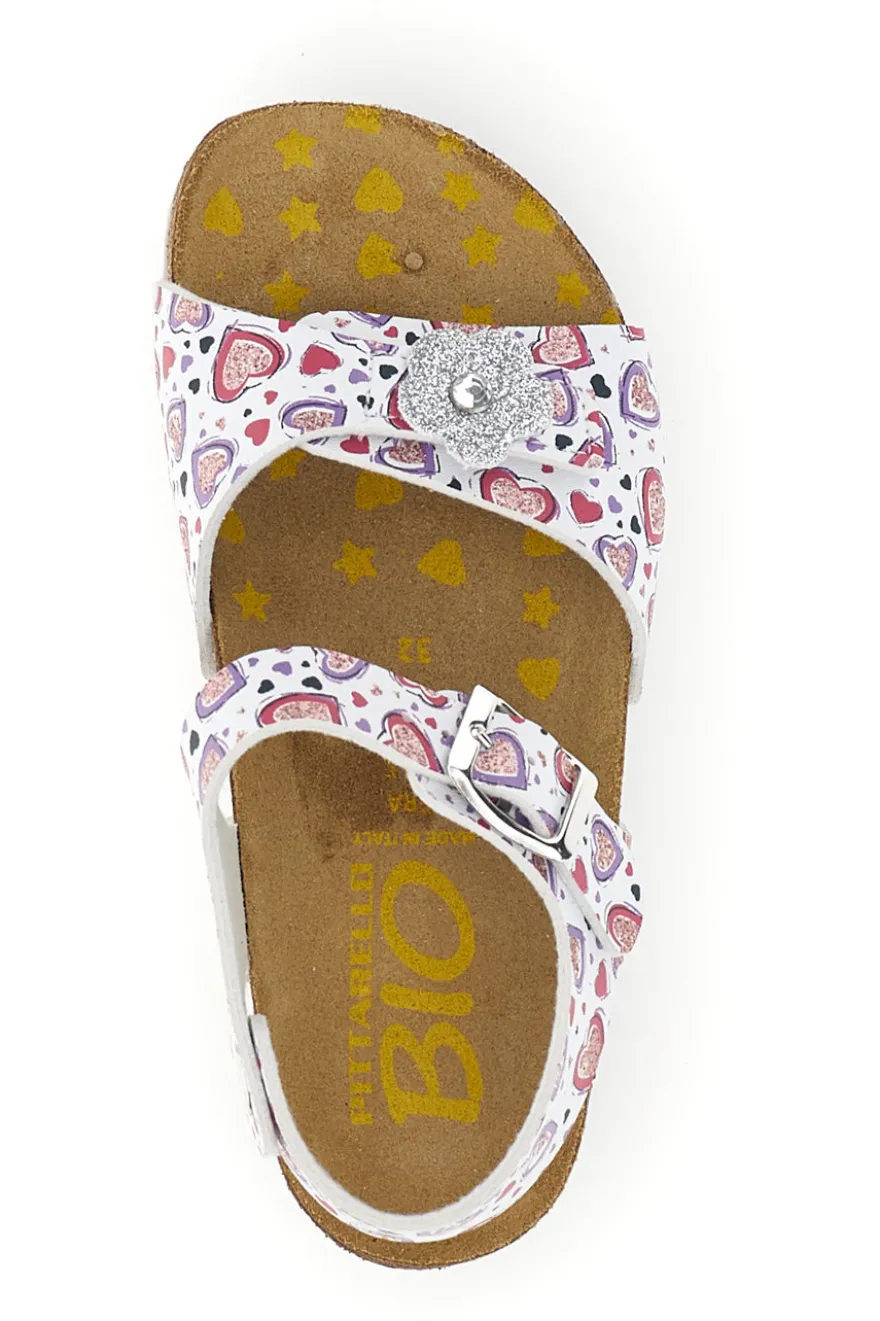 Sandali bianco con stampa cuori rosa Pittarello bio 257A112SR