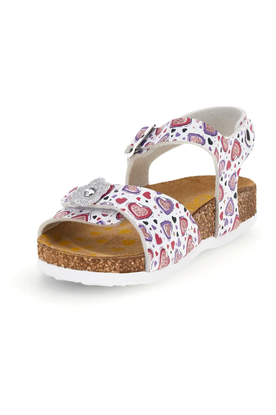 Sandali bianco con stampa cuori rosa Pittarello bio 257A112SR