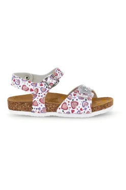 Sandali bianco con stampa cuori rosa Pittarello bio 257A112SR
