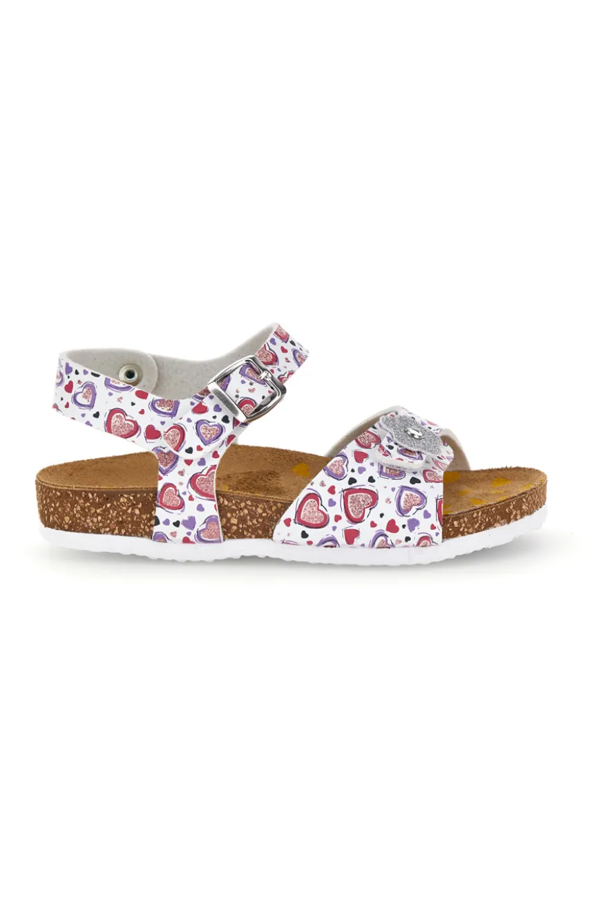 Sandali bianco con stampa cuori rosa Pittarello bio 257A112SR