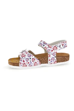 Sandali bianco con stampa cuori rosa Pittarello bio 257A112SR