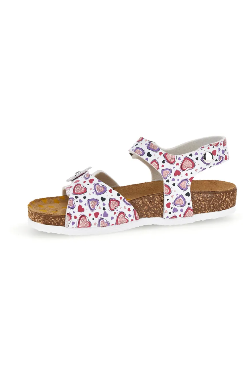 Sandali bianco con stampa cuori rosa Pittarello bio 257A112SR