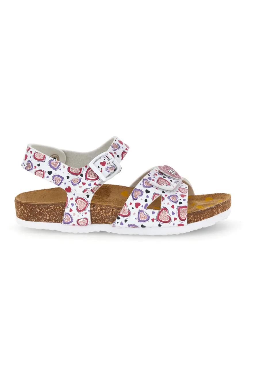 Sandali bianco con stampa cuori rosa Pittarello bio 257A743SR