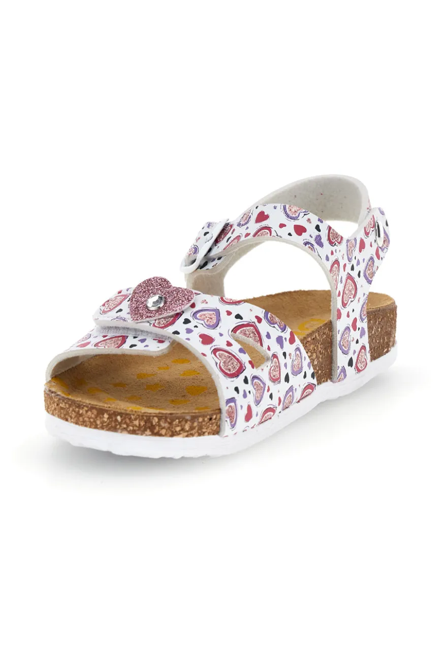 Sandali bianco con stampa cuori rosa Pittarello bio 257A743SR