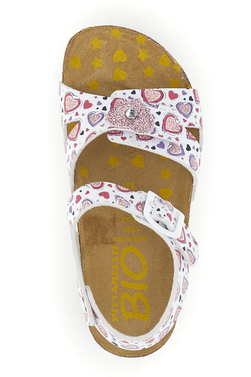 Sandali bianco con stampa cuori rosa Pittarello bio 257A743SR