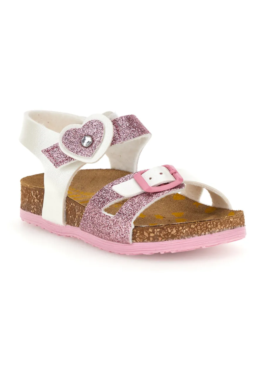 Sandali bianco e rosa con fibbie Pittarello bio 257A187SR