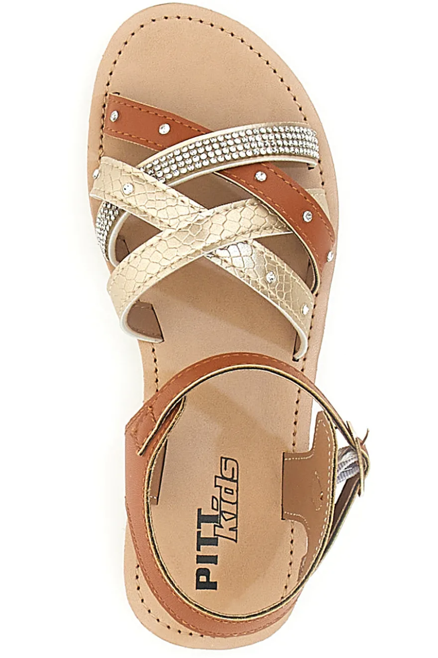 Sandali Bimba Marroni e Oro Pitt Kids 2205004