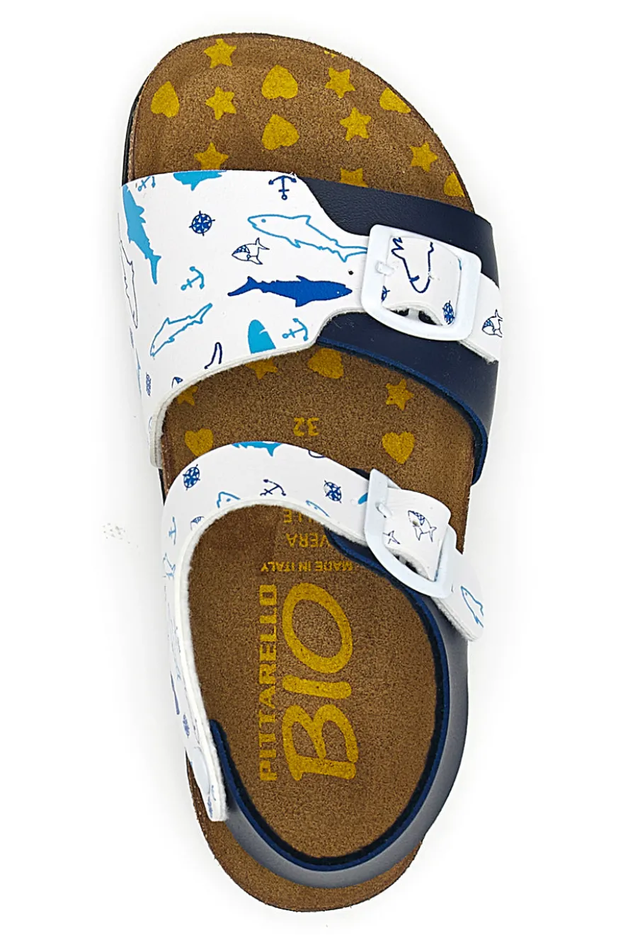 Sandali blu con cinturini stampati e plantare preformato Pittarello Bio 257A066SR