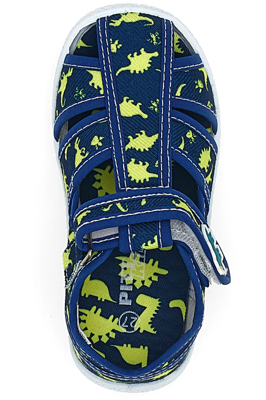 Sandali blu con dinosauri gialli punta chiusa PITT KIDS PK2492D
