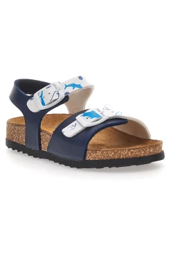 Sandali blu con fantasia marina e plantare in sughero PITTARELLO BIO 257A066SR