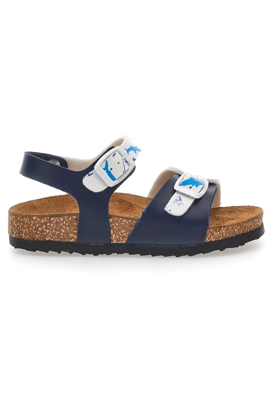 Sandali blu con fantasia marina e plantare in sughero PITTARELLO BIO 257A066SR