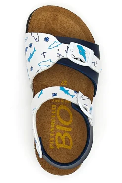 Sandali blu con fantasia marina e plantare in sughero PITTARELLO BIO 257A066SR