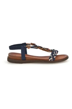 Sandali blu con fasce intrecciate e applicazioni gioiello Quanna mel 560317