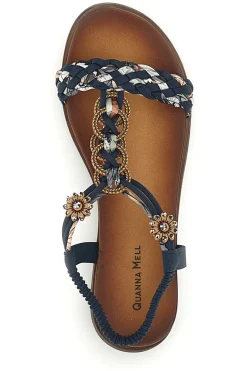 Sandali blu con fasce intrecciate e applicazioni gioiello Quanna mel 560317