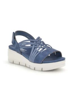 Sandali blu con fasce intrecciate e velcro The first active 24001A