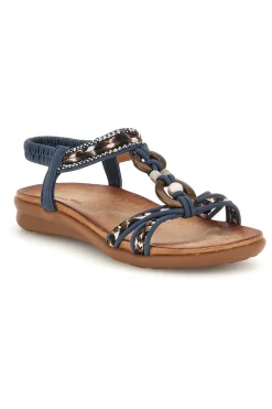 Sandali blu con fasce intrecciate e cinturino elasticizzato Quanna mel K358607