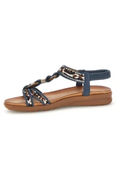 Sandali blu con fasce intrecciate e cinturino elasticizzato Quanna mel K358607