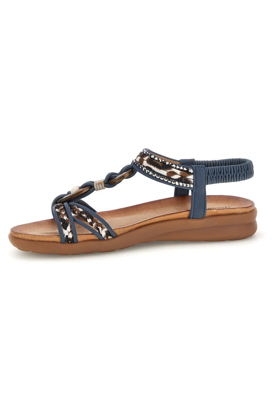 Sandali blu con fasce intrecciate e cinturino elasticizzato Quanna mel K358607