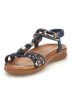 Sandali blu con fasce intrecciate e cinturino elasticizzato Quanna mel K358607