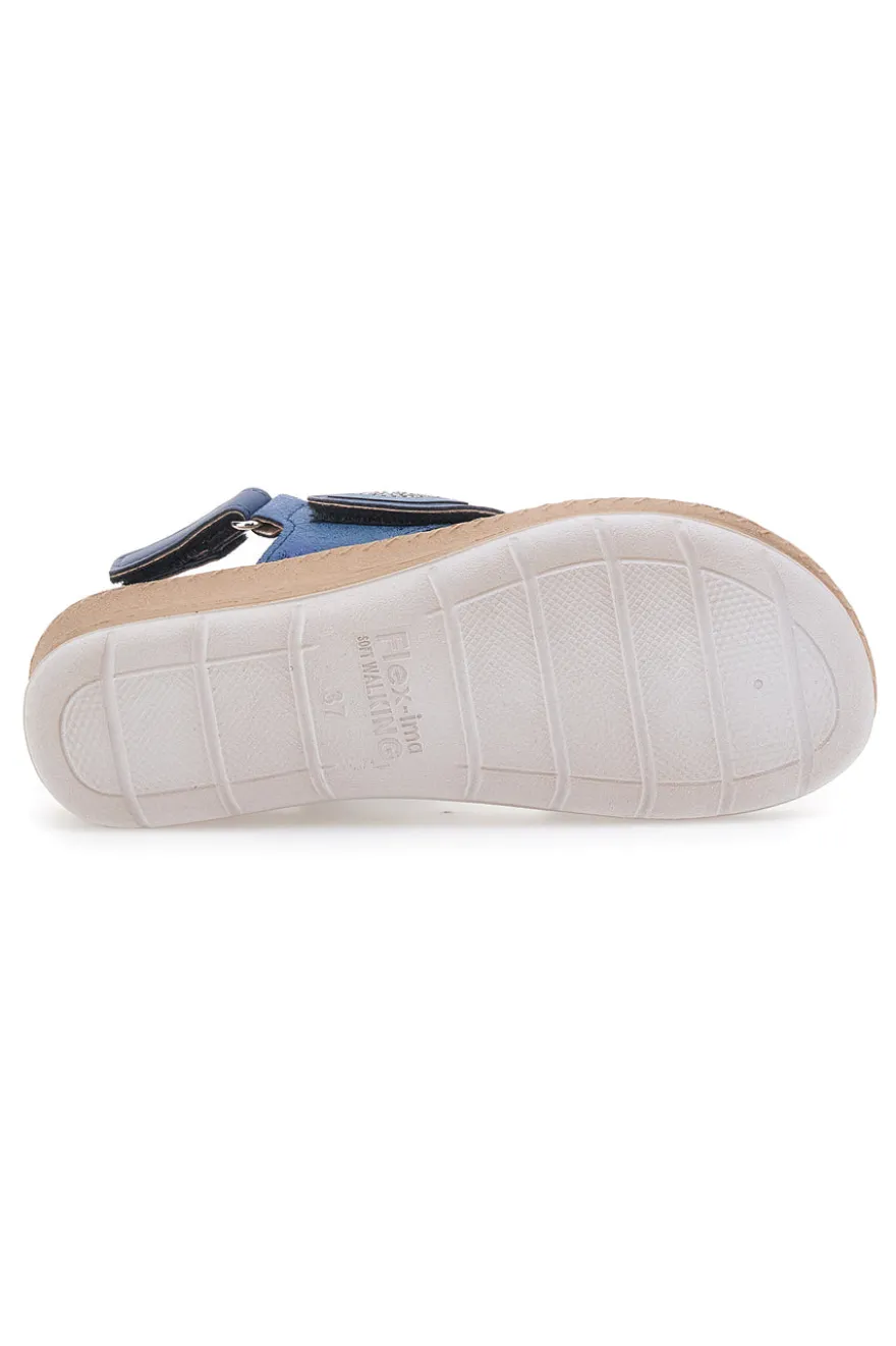 Sandali Blu con Fascia a Velcro e Sottopiede in Pelle INBLU 61 FC