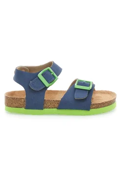 Sandali blu con fibbie verdi e plantare preformato Pitt Kids 14466