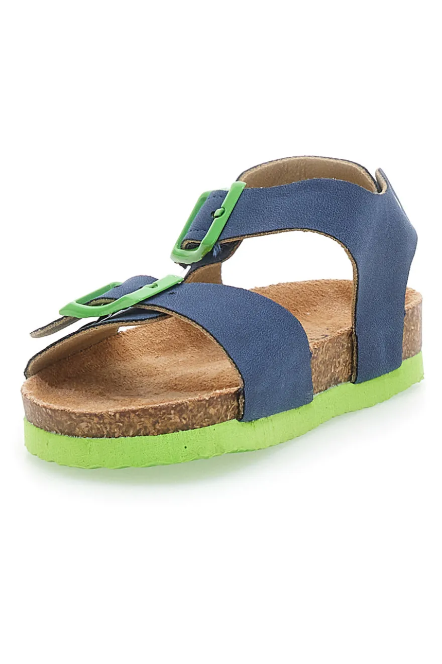 Sandali blu con fibbie verdi e plantare preformato Pitt Kids 14466
