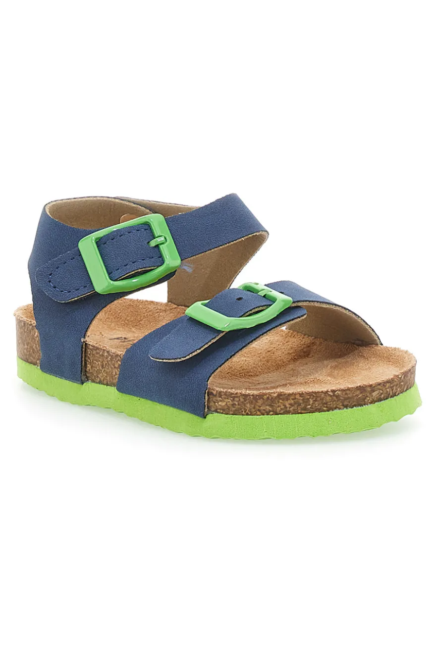 Sandali blu con fibbie verdi e plantare preformato Pitt Kids 14466