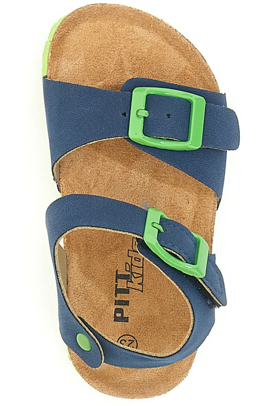 Sandali blu con fibbie verdi e plantare preformato Pitt Kids 14466