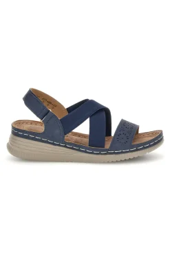 Sandali blu con zeppa e fasce incrociate Mio tempo Q17751