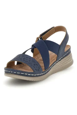 Sandali blu con zeppa e fasce incrociate Mio tempo Q17751