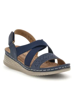 Sandali blu con zeppa e fasce incrociate Mio tempo Q17751