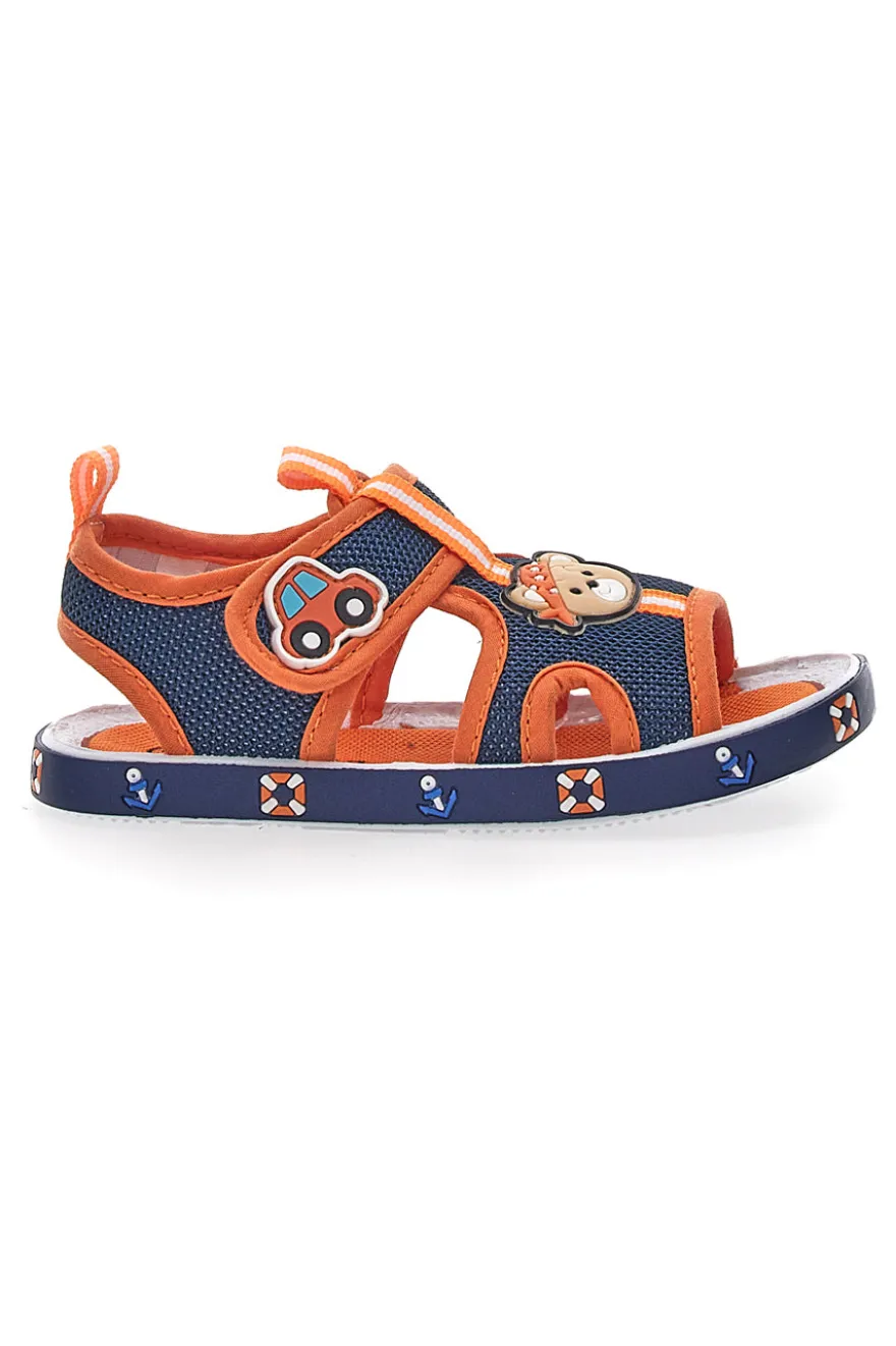 Sandali Blu e Arancione con Orsetto e Macchinina in Tessuto Pitt Kids 2635