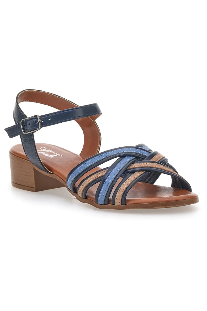 Sandali Blu e Marroni con Tacco a Blocco in Vera Pelle PITTARELLO LOOK 243110