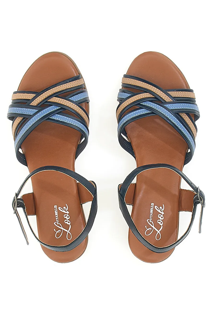 Sandali Blu e Marroni con Tacco a Blocco in Vera Pelle PITTARELLO LOOK 243110