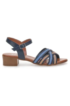 Sandali Blu e Marroni con Tacco a Blocco in Vera Pelle PITTARELLO LOOK 243110