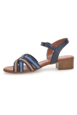 Sandali Blu e Marroni con Tacco a Blocco in Vera Pelle PITTARELLO LOOK 243110