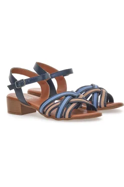 Sandali Blu e Marroni con Tacco a Blocco in Vera Pelle PITTARELLO LOOK 243110