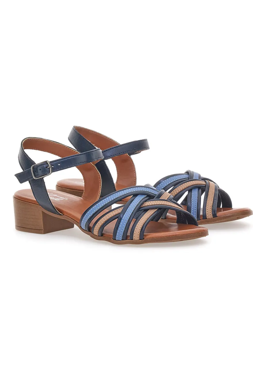 Sandali Blu e Marroni con Tacco a Blocco in Vera Pelle PITTARELLO LOOK 243110