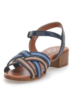 Sandali Blu e Marroni con Tacco a Blocco in Vera Pelle PITTARELLO LOOK 243110